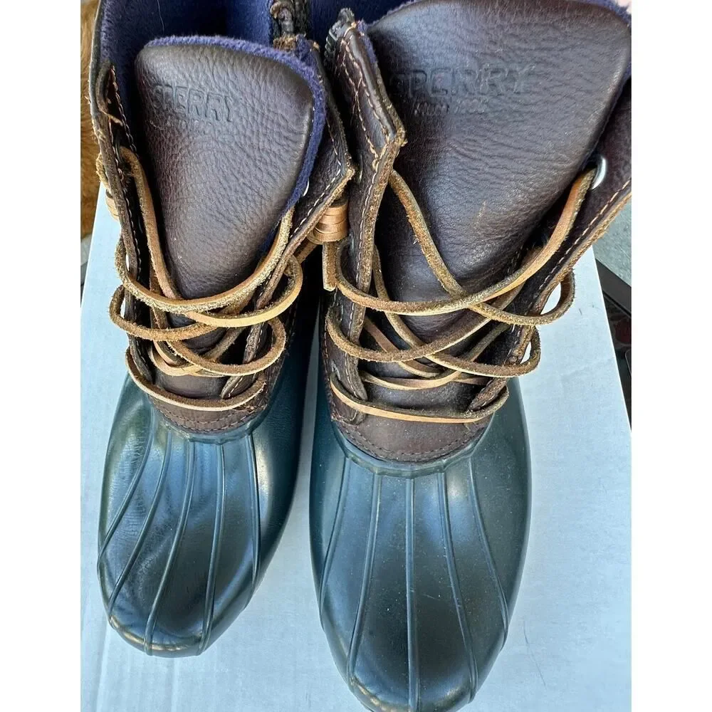 Sperry Waterproof Leather Duck Boots Women’s 9 Brown Lace Up Rubber Winter